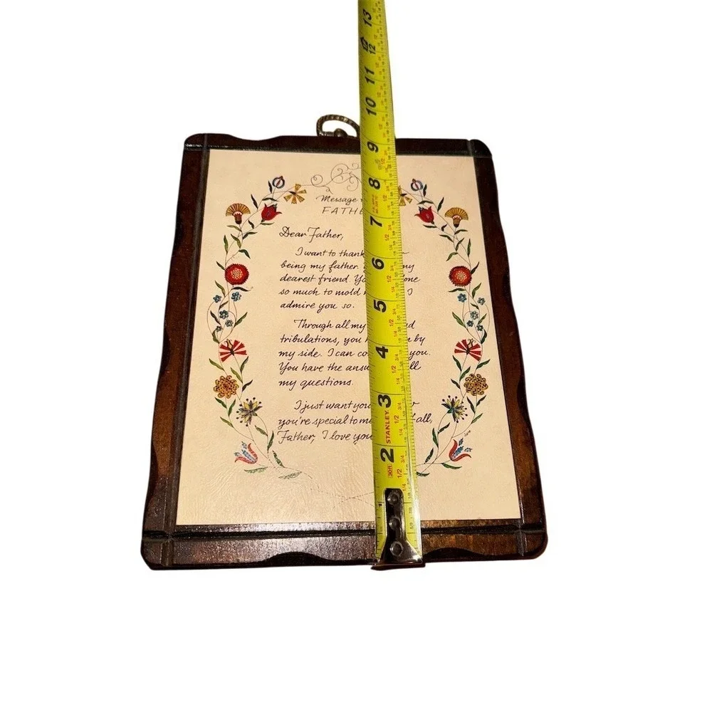 Jerry Schultz Wall Plaque Message to My Father Poem Floral 11x9 Vtg Father's Day